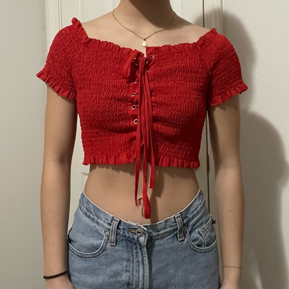 Red ruched top